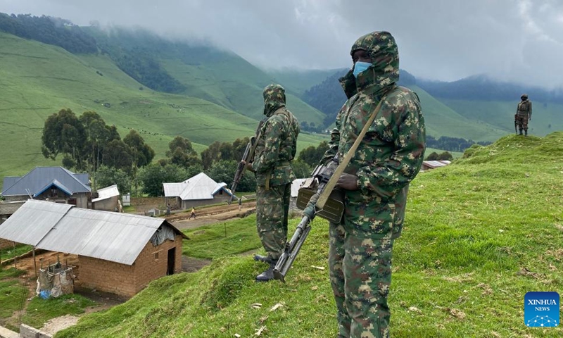 This photo taken on April 21, 2023 shows soldiers of the Regional Force formed by the East African Community (EAC) in Mushaki, North Kivu province, the Democratic Republic of the Congo (DRC).(Photo: Xinhua)