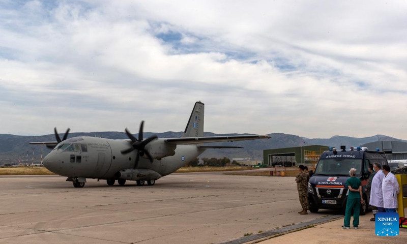 A Hellenic Air Force transport plane carrying evacuees from Sudan arrives at the military airfield of Elefsina near Athens, Greece, on April 25, 2023. Greece has evacuated over 50 of its citizens and their family members from the Sudanese capital Khartoum amid military clashes, Greek Foreign Affairs Minister Nikos Dendias said on Tuesday.(Photo: Xinhua)