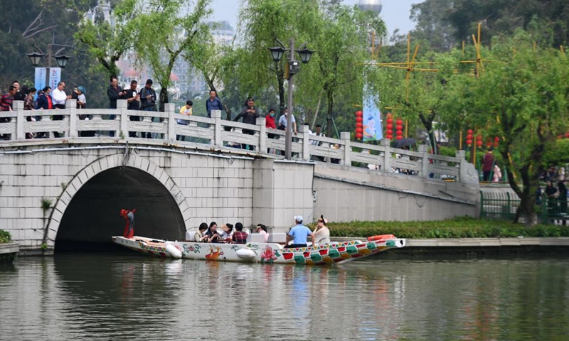 Tourists have fun at a park during the 5-day Labor Day holiday in Fuzhou, southeast China's Fujian Province, April 29, 2023. (Xinhua/Lin Shanchuan)