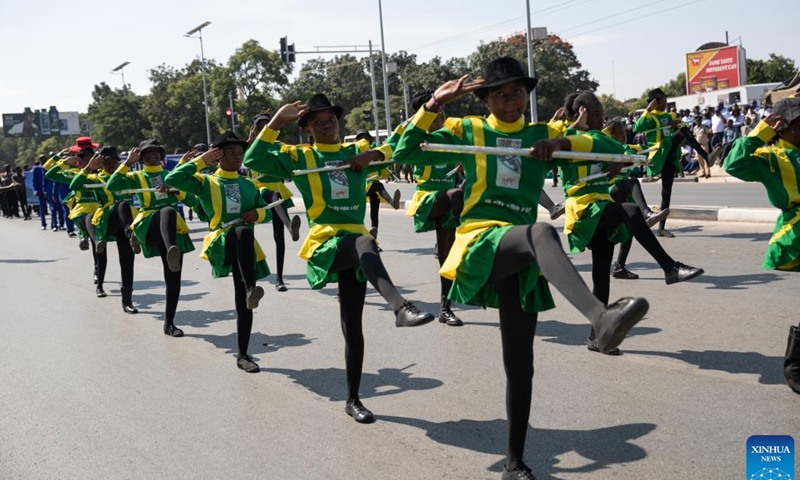 Girls take part in the Labour Day parade in Lusaka, Zambia, May 1, 2023. Zambia on Monday commemorated the Labour Day with a grand ceremony held in the country's capital. (Xinhua/Peng Lijun)