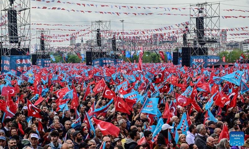 This photo taken on May 6, 2023 shows a rally of Republican People's Party (CHP) in Istanbul, Türkiye. Large-scale rallies were held in Istanbul, the country's largest city, over the weekend, marking the final weekend before the upcoming presidential and parliamentary elections scheduled for May 14th.(Photo: Xinhua)