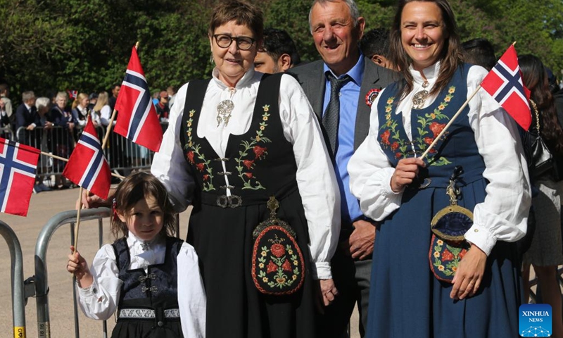 People in traditional costumes celebrate the Norwegian Constitution Day in Oslo, capital of Norway, on May 17, 2023.(Photo: Xinhua)