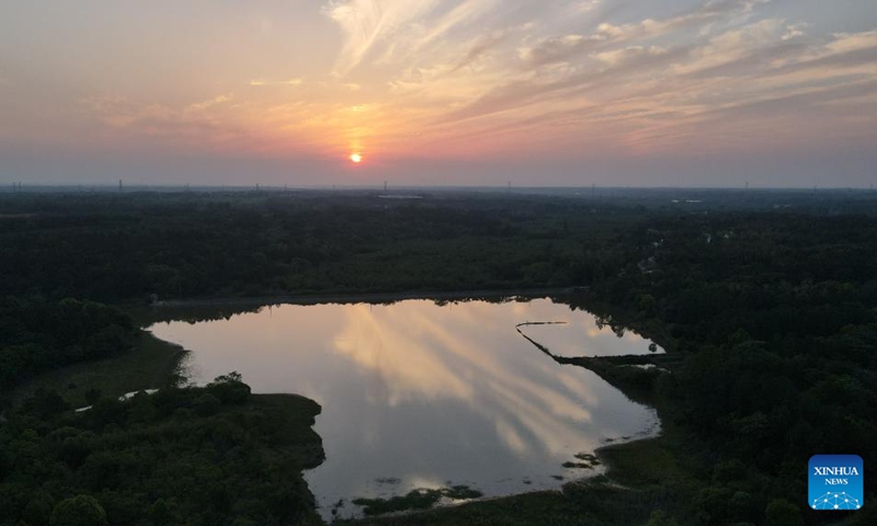 This aerial photo taken on May 9, 2023 shows a view of a Chinese alligator national nature reserve in east China's Anhui Province. The Yangtze alligator, which has lived on Earth for over 200 million years, is a first-class protected animal endemic to China. Photo: Xinhua