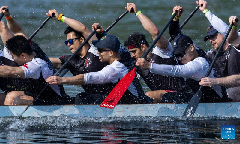 Participants compete during the 2023 Toronto International Dragon Boat Race Festival in Toronto, Canada, on June 17, 2023. This annual two-day event kicked off here on Saturday with hundreds of participants from around the world participating. (Photo by Zou Zheng/Xinhua)