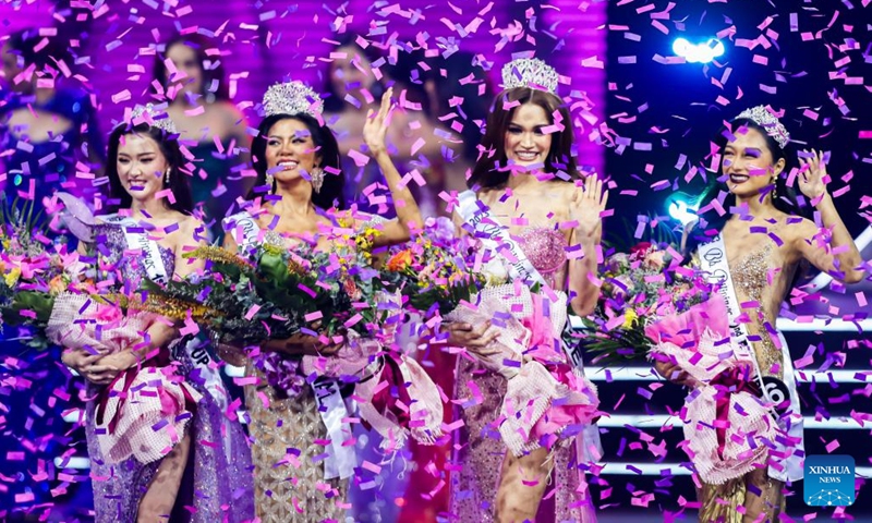 Winners wave to audience during the grand coronation night of the Binibining Pilipinas beauty pageant 2023 in Quezon City, the Philippines, May 28, 2023. Forty contestants vied for the Binibining Pilipinas beauty pageant 2023.(Photo: Xinhua)