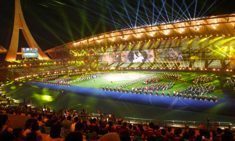 Artists perform during the opening ceremony of the 12th ASEAN Para Games at the Morodok Techo National Stadium in Phnom Penh, Cambodia on June 3, 2023. The 12th ASEAN Para Games officially opened here on Saturday evening. (Photo by Sovannara/Xinhua)