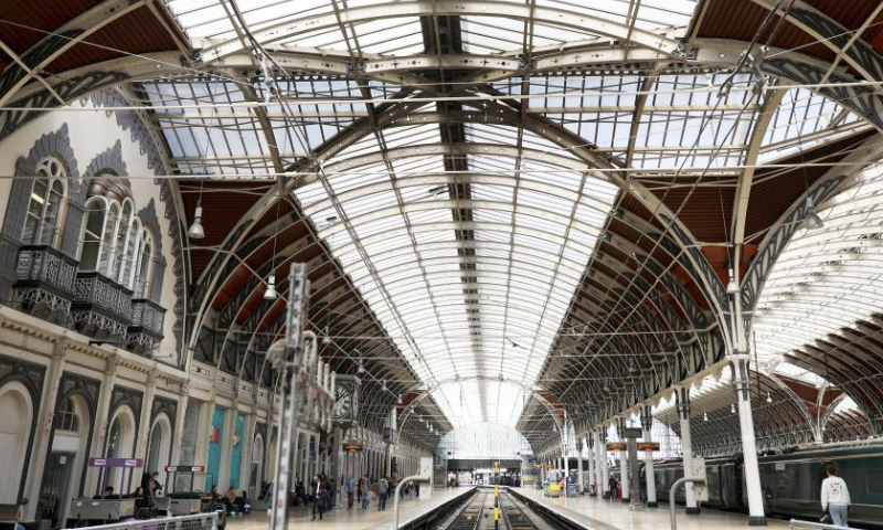 This photo taken on June 2, 2023 shows a view of Paddington Station in London, Britain. British rail workers are on strike due to a long-running dispute over pay and terms. (Xinhua/Li Ying)