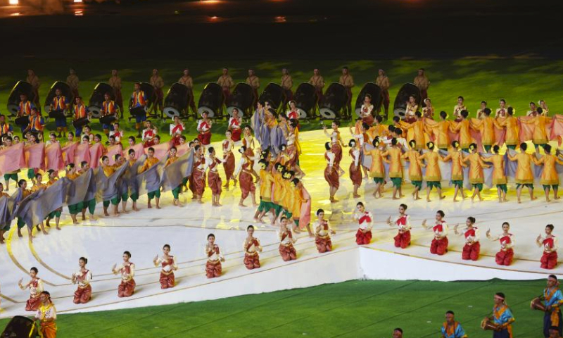 Artists perform during the opening ceremony of the 12th ASEAN Para Games at the Morodok Techo National Stadium in Phnom Penh, Cambodia on June 3, 2023. The 12th ASEAN Para Games officially opened here on Saturday evening. (Photo by Sovannara/Xinhua)