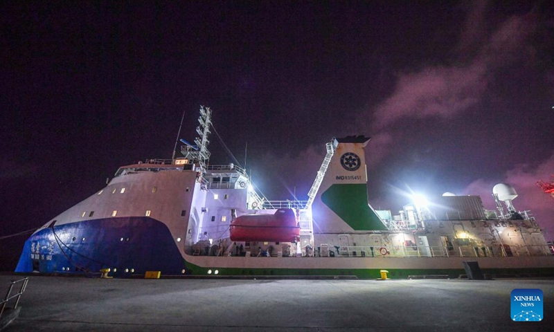 This photo taken on May 22, 2023 shows China's scientific research ship Tansuo-1 in Sanya, south China's Hainan Province.(Photo: Xinhua)