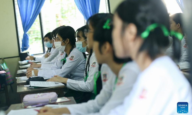 Students attend a class on the first day of the new school year at a basic education high school in Yangon, Myanmar, June 1, 2023. A new school year with an updated curriculum for students of kindergarten to grade 12 in Myanmar kicked off on Thursday, said the Ministry of Education.(Photo: Xinhua)