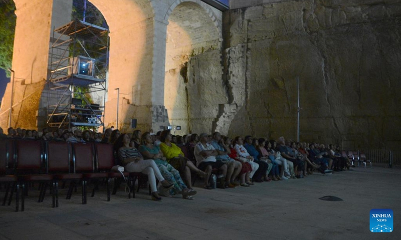 People watch a film during the Cinema City event in Valletta, Malta, on June 7, 2023. The six-day Cinema City event featuring outdoor film screenings kicked off here on Wednesday.(Photo: Xinhua)