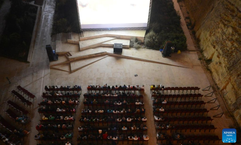 People watch a film during the Cinema City event in Valletta, Malta, on June 7, 2023. The six-day Cinema City event featuring outdoor film screenings kicked off here on Wednesday.(Photo: Xinhua)