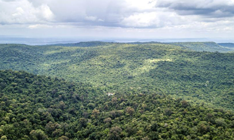 This aerial photo taken on June 10, 2023 shows a view of Khorat Geopark in Nakhon Ratchasima Province, Thailand. Located in the northeast of Thailand, the geopark covers an area of about 3,167 square kilometers and is the second global geopark in Thailand. (Xinhua/Wang Teng)