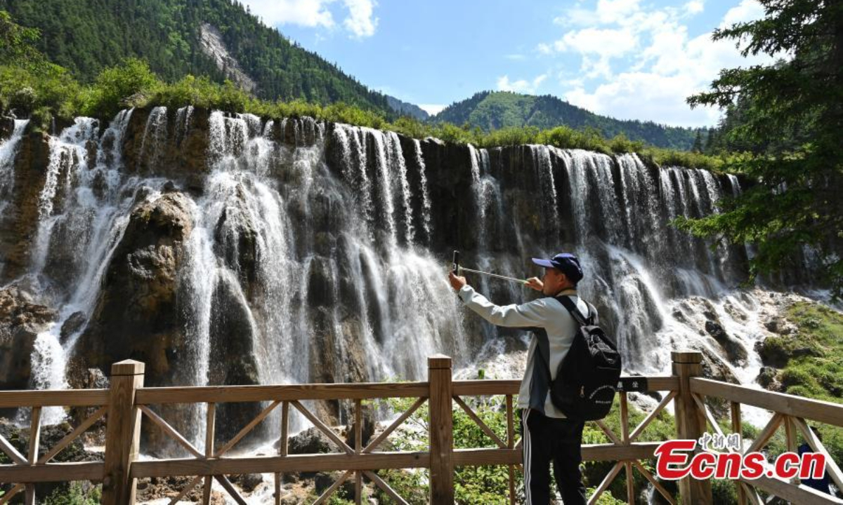 Spectacular summer scenery in Jiuzhaigou National Park, a UNESCO World Heritage site in southwest China's Sichuan Province, June 8, 2023. Waterfalls, lush forests and serene plateau lakes attract many tourists. Photo: China News Service