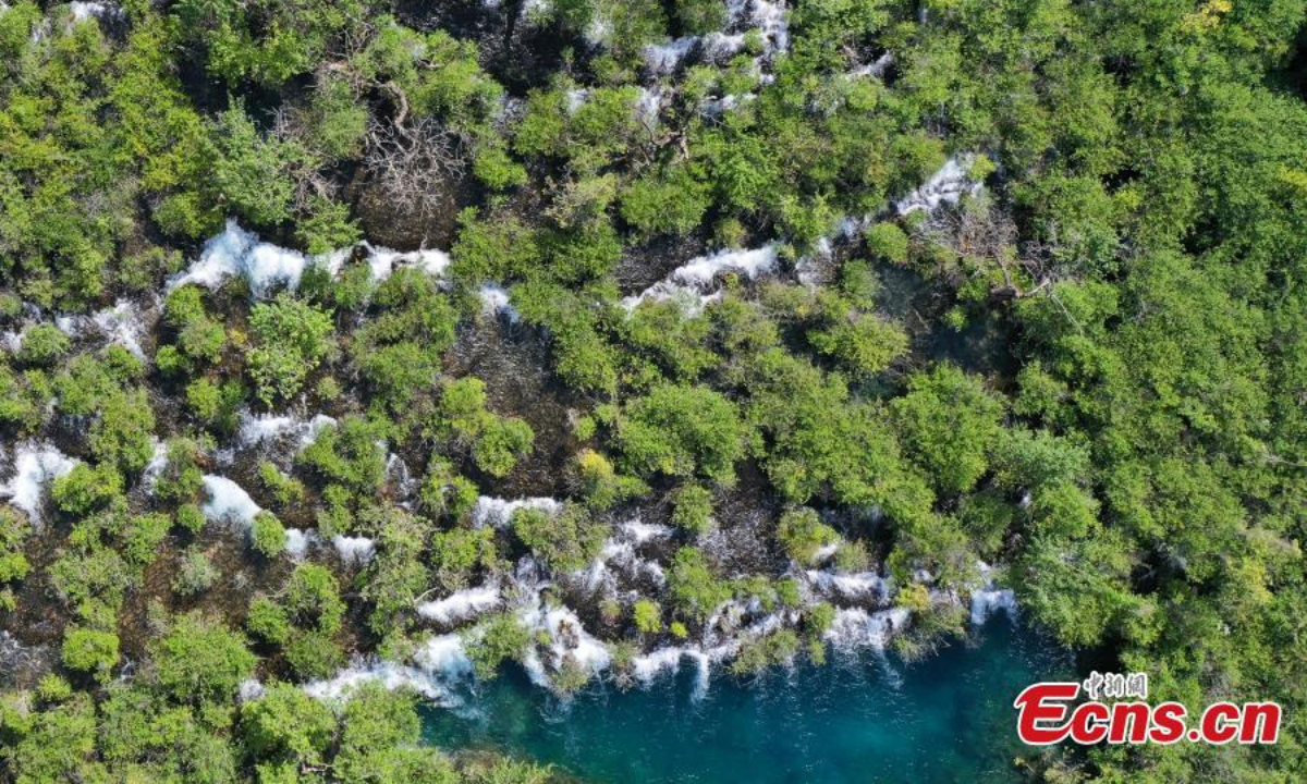 Spectacular summer scenery in Jiuzhaigou National Park, a UNESCO World Heritage site in southwest China's Sichuan Province, June 8, 2023. Waterfalls, lush forests and serene plateau lakes attract many tourists. Photo: China News Service