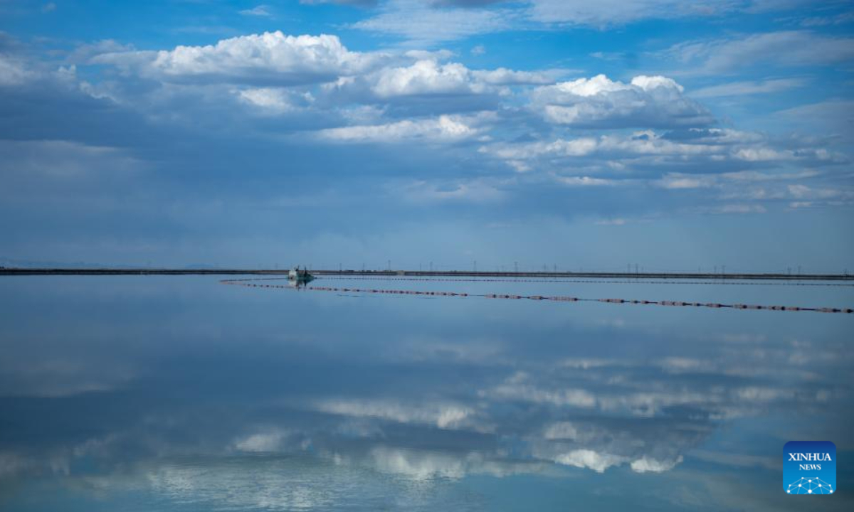 This aerial photo taken on June 9, 2023 shows the scenery of the Qairhan salt lake in Golmud, northwest China's Qinghai Province. The Qairhan salt lake, with a total area of 5,856 square kilometers, has been the largest potash fertilizer producing base in China. Photo:Xinhua