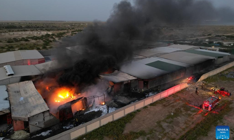 A warehouse is on fire in Jahra Governorate, Kuwait, on June 12, 2023.(Photo: Xinhua)