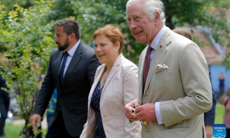 Britain's King Charles III (1st R) visits the Transylvanian village of Viscri, central Romania, on June 6, 2023. King Charles is on a visit to Romania, his first visit abroad since his coronation.(Photo: Xinhua)