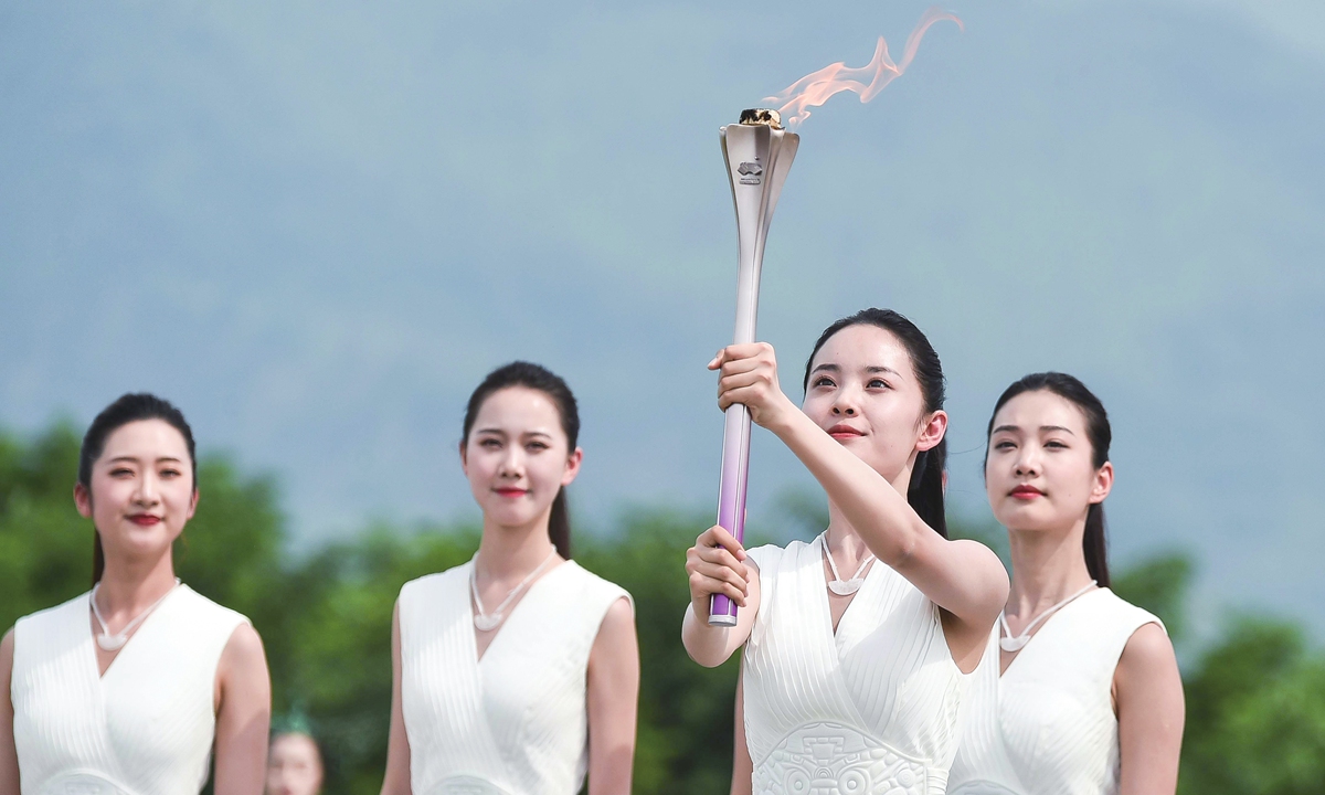 The flame lighting ceremony for Hangzhou 2022 Asian Games Photo: VCG