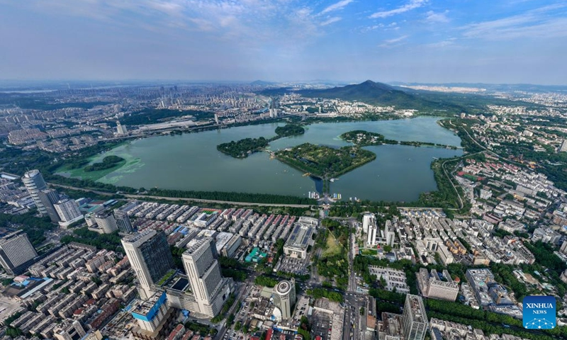 This aerial photo taken on June 13, 2023 shows a view of Nanjing, east China's Jiangsu Province. Nanjing, the capital of six dynasties in ancient China, has rich cultural accumulation and unique cultural landscapes.(Photo: Xinhua)