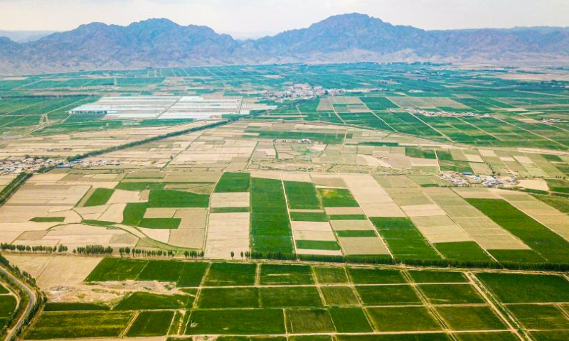 This aerial photo taken on June 17, 2023 shows the scenery in Linhe District in Bayannur, north China's Inner Mongolia Autonomous Region. (Xinhua/Peng Yuan)