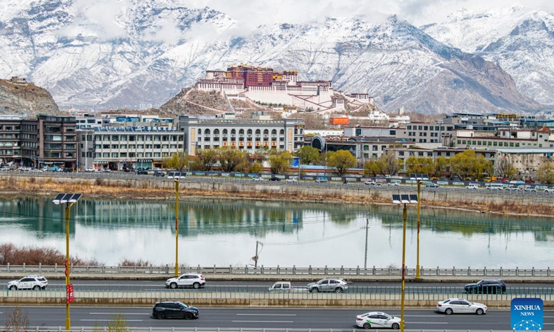 This aerial photo taken on March 30, 2023 shows the south ring road in Lhasa, capital of southwest China's Tibet Autonomous Region. Since the 7th century, the city of Lhasa gradually emerged in the heart of the plateau, nestled within the valley of the Lhasa River -- a tributary of the Yarlung Tsangpo River. The city's rich history spans centuries, characterized by layers of cultural heritage, thereby fostering a distinctive plateau culture that embraces diversity and inclusiveness.(Photo: Xinhua)