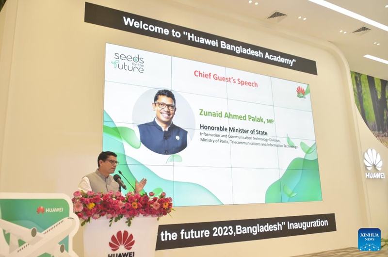 Zunaid Ahmed Palak, Bangladeshi state minister for Information and Communication Technology Division, speaks during the inauguration ceremony of the Huawei's Seeds for the Future 2023 Bangladesh in Dhaka, Bangladesh, June 21, 2023. (Xinhua)