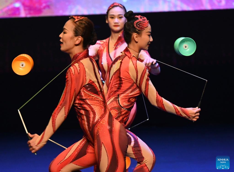 Actresses perform acrobatics during the opening ceremony of China (Shandong) Kuwait Cultural and Tourism Year in Kuwait City, Kuwait, June 21, 2023. Artists from Shandong Province, eastern China, gave a dazzling performance for the Kuwaiti audience on Wednesday during the opening ceremony of the China (Shandong) Kuwait Cultural and Tourism Year. (Photo by Asad/Xinhua)