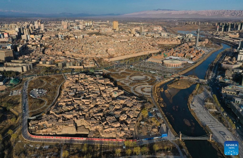 This aerial photo shows a view of Kashgar, northwest China's Xinjiang Uygur Autonomous Region, March 10, 2023. (Xinhua/Li Xiang)