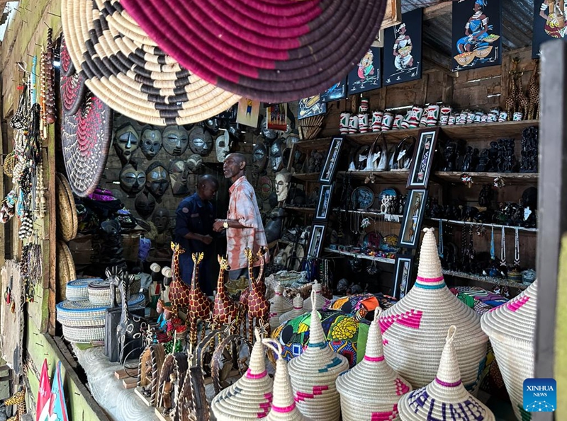 This photo taken on June 22, 2023 shows a handicraft store in Bujumbura, Burundi. Bujumbura is economic capital, the largest city and main port of Burundi. (Xinhua/Han Xu)