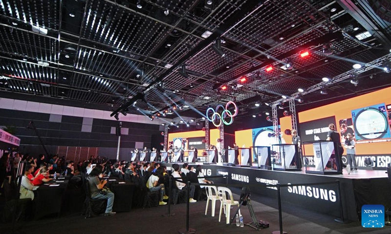 Players compete during the archery event at the Olympic ESports Week 2023 held in Singapore on June 23, 2023. (Photo by Then Chih Wey/Xinhua)