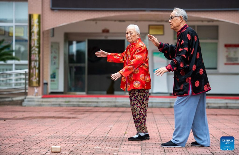 Senior residents practice Taichi at a social welfare center in Hanshou County of Changde City, central China's Hunan Province, June 20, 2023. The city of Changde has scaled up efforts to develop an elderly care service system composed mainly of in-home cares, community services, institutional and medical cares. (Xinhua/Chen Sihan)