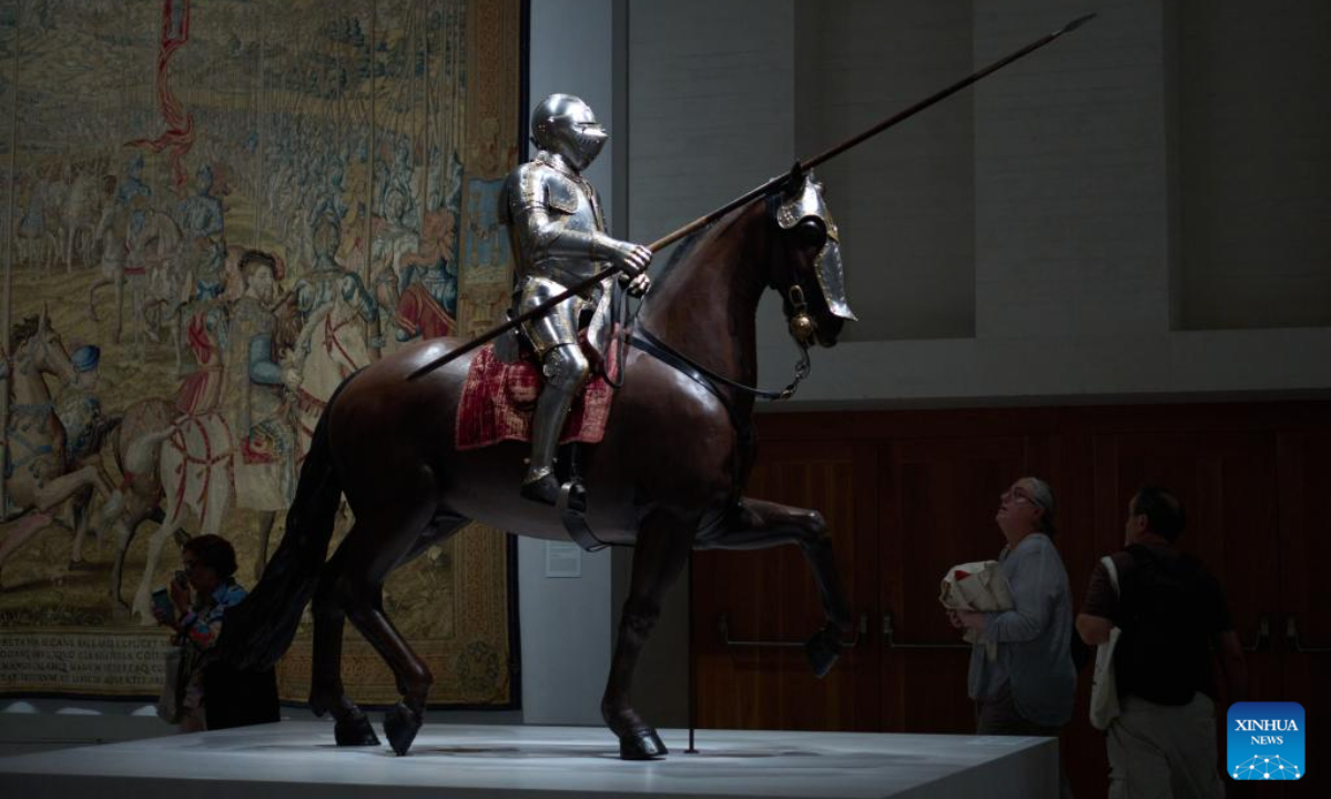 Visitors look at exhibits during a preview of an exhibition at the Royal Collections Gallery in Madrid, Spain, on June 28, 2023. The Spain's Royal Collections Gallery was officially opened to the public on Thursday. Photo:Xinhua