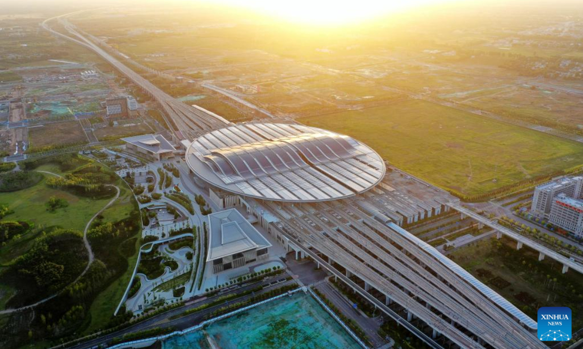 This aerial photo taken on June 2, 2023 shows the Xiong'an Railway Station in Xiong'an New Area, north China's Hebei Province. Photo:Xinhua