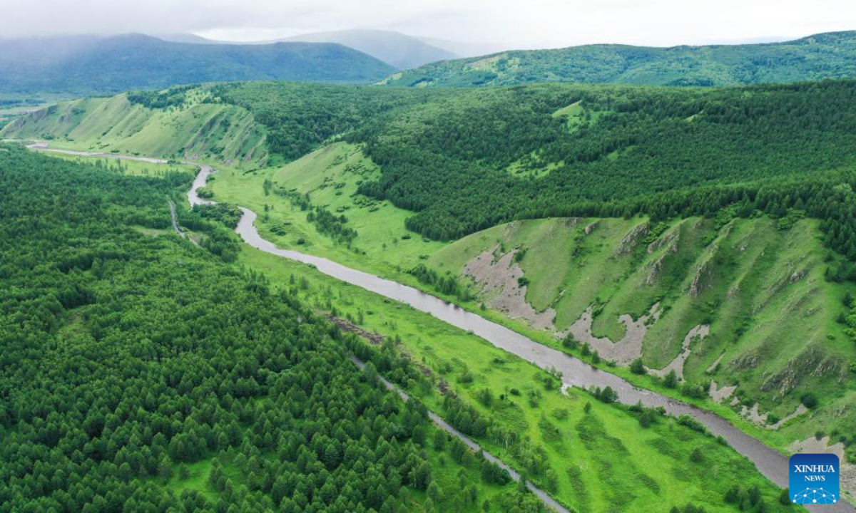 This aerial photo taken on July 6, 2023 shows tourists enjoying themselves at the Arxan National Forest Park in Arxan of Hinggan League, north China's Inner Mongolia Autonomous Region. Photo:Xinhua