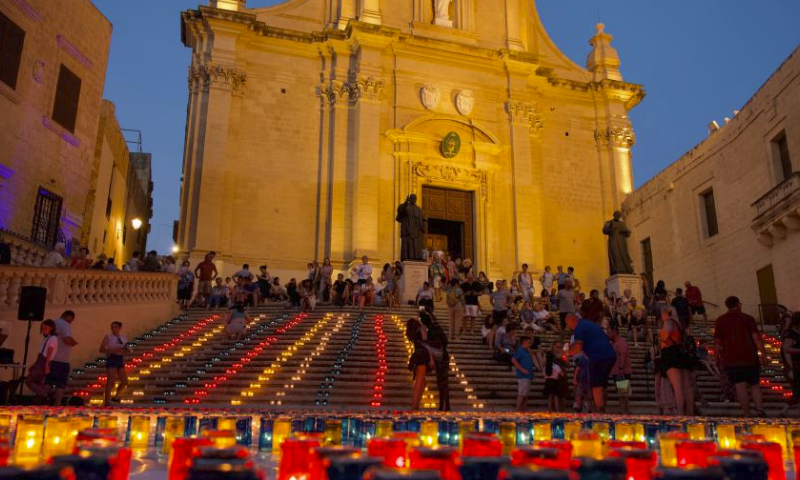 Candles are lit up at the Cittadella on the island of Gozo, Malta, on June 30, 2023. A festival of lights was held at the Cittadella on the island of Gozo, Malta, on Friday night, during which more than 30,000 candles were lit up. (Photo by Jonathan Borg/Xinhua)