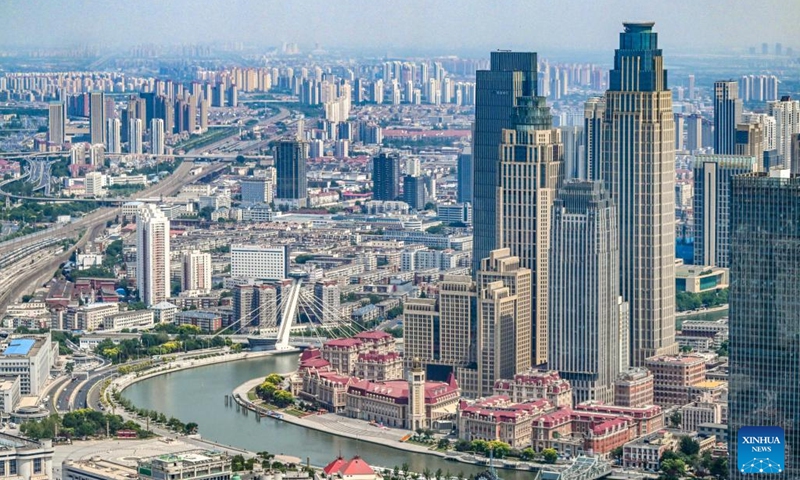 This aerial view taken on June 16, 2023 shows a view of north China's Tianjin Municipality. The 14th Annual Meeting of the New Champions, also known as the Summer Davos Forum, will be held in Tianjin from June 27 to 29. Approximately 1,500 leaders from both public and private sectors from more than 90 countries will come together for the three-day event.(Photo: Xinhua)