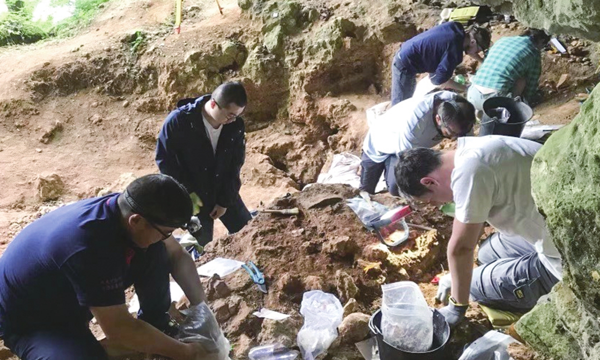 Project team members at the excavation site Photo: Courtesy of China-France Paleolithic project team