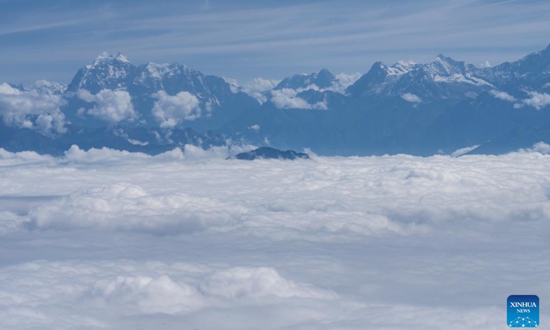 The Annapurna range is seen on a flight from Pokhara to Kathmandu in Nepal, June 25, 2023.(Photo: Xinhua)