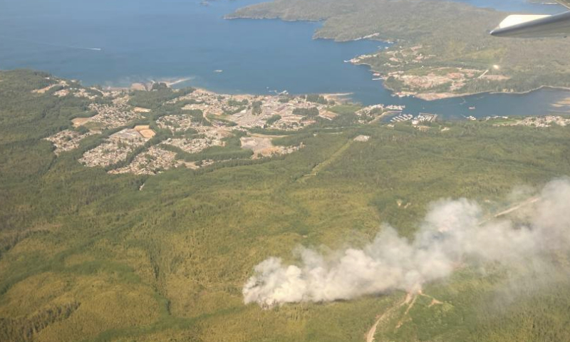 Undated aerial photo provided by BC Wildfire Service shows wildfires in the coastal region of British Columbia, Canada. Canada is seeing its worst fire season on record as hundreds of blazes rage across the country, with more than 250 burning out of control, according to the Canadian Interagency Forest Fire Centre. (BC Wildfire Service/Handout via Xinhua)