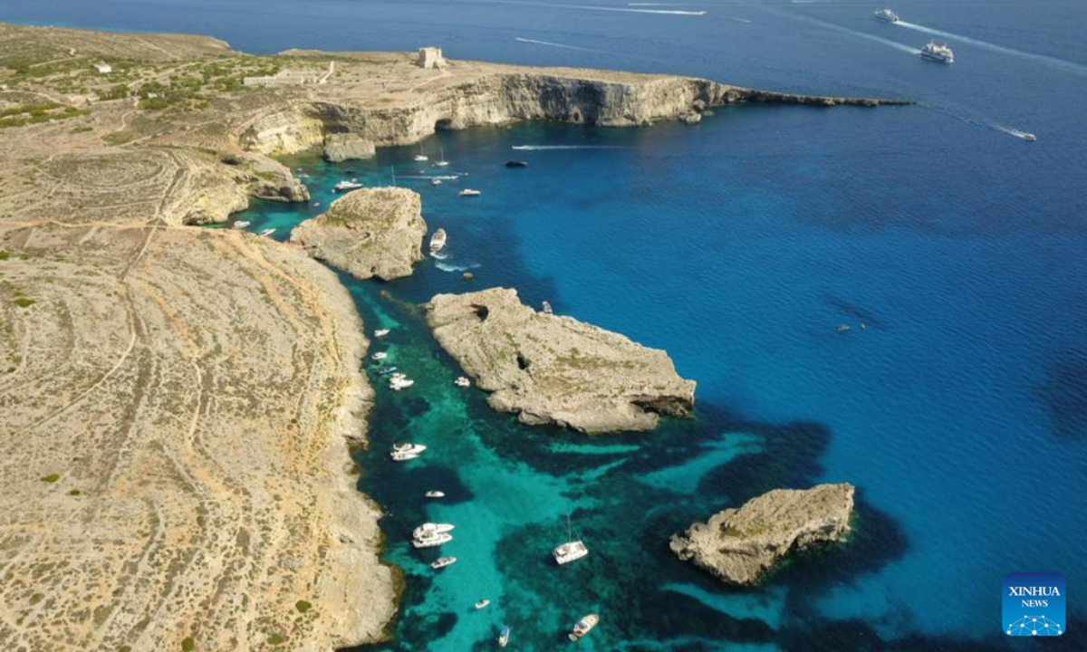 This aerial photo taken on July 7, 2023 shows a view of the island of Comino, Malta. Photo:Xinhua