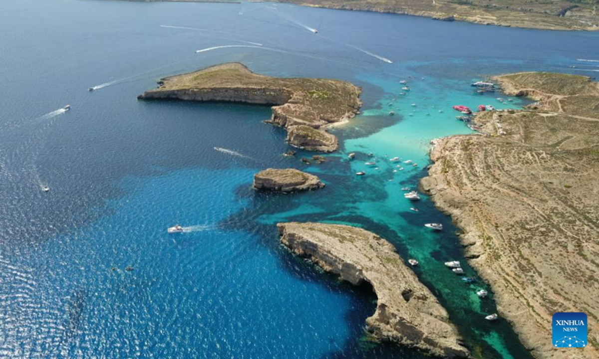 This aerial photo taken on July 7, 2023 shows a view of the island of Comino, Malta. Photo:Xinhua