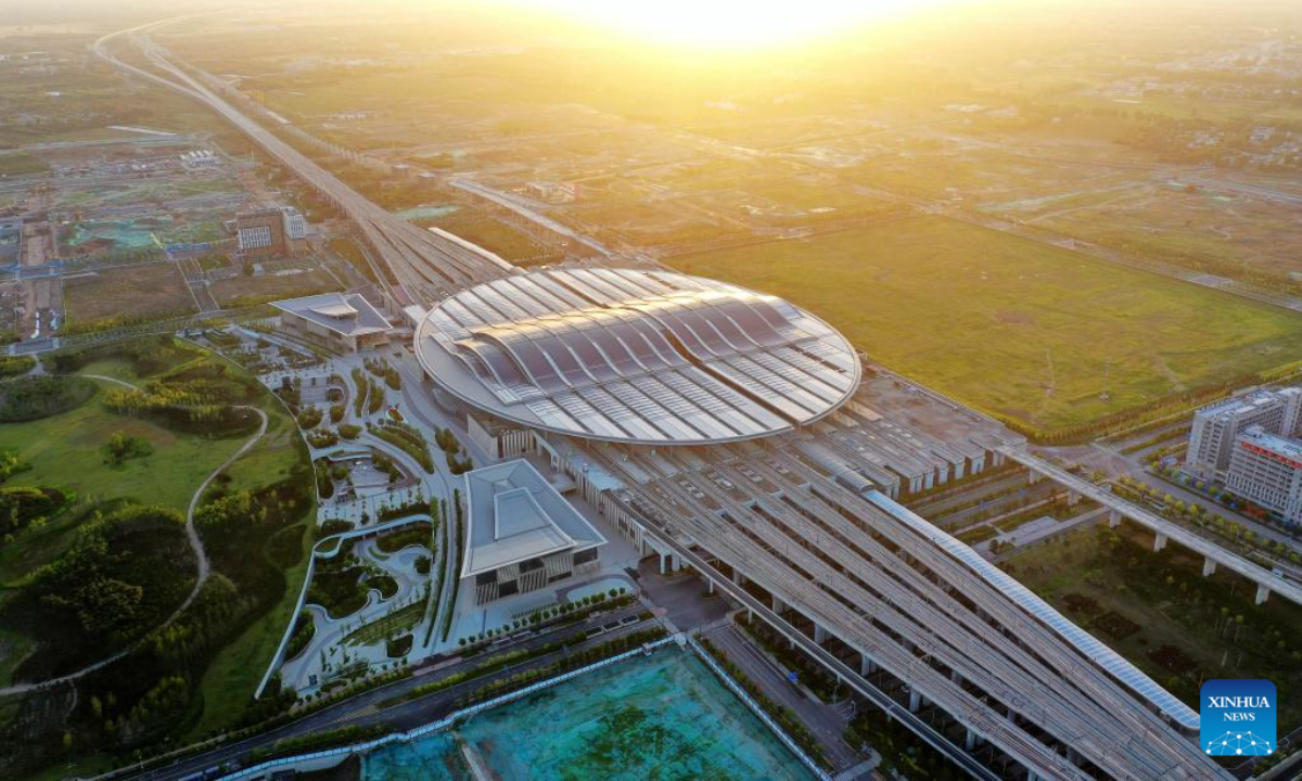 This aerial photo taken on June 2, 2023 shows the Xiong'an Railway Station in Xiong'an New Area, north China's Hebei Province. Photo:Xinhua