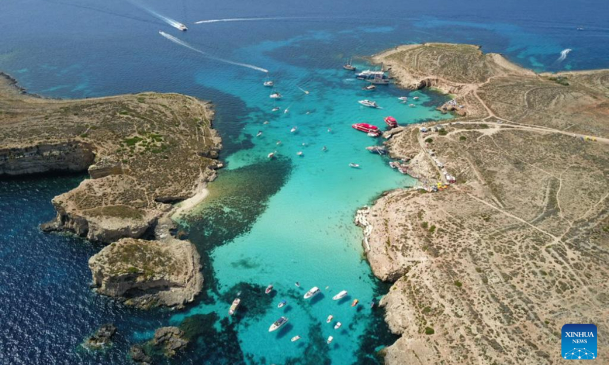 This aerial photo taken on July 7, 2023 shows a view of the island of Comino, Malta. Photo:Xinhua