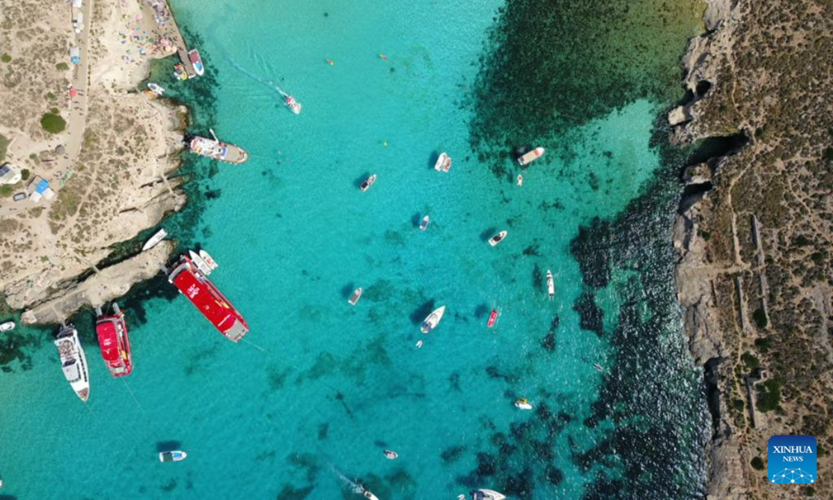 This aerial photo taken on July 7, 2023 shows a view of the island of Comino, Malta. Photo:Xinhua