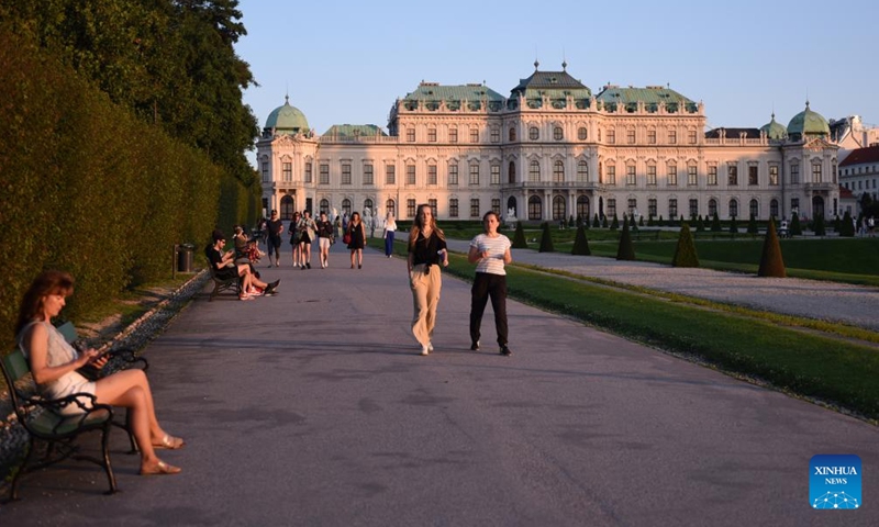 People visit the Belvedere Garden in Vienna, Austria, on July 2, 2023. (Xinhua/He Canling)