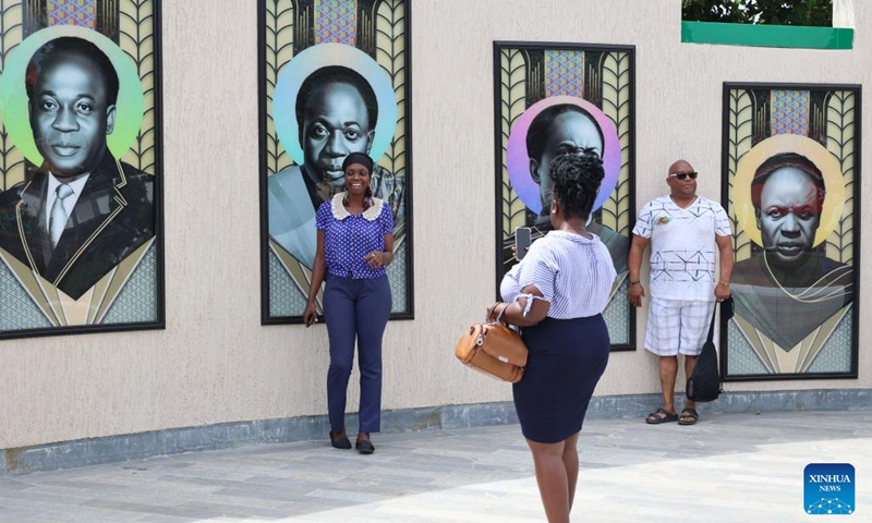 Tourists visit the Kwame Nkrumah Memorial Park in Accra, capital of Ghana, July 4, 2023. Ghana on Tuesday reopened the Kwame Nkrumah Memorial Park, a major cultural heritage in the capital city of Accra to memorize the country's first president, in the hope of boosting tourism. The park, first opened in 1992, has just completed its refurbishment under the Ghanaian government's five-year project to boost tourism and hospitality as critical drivers of socio-economic development.(Photo: Xinhua)