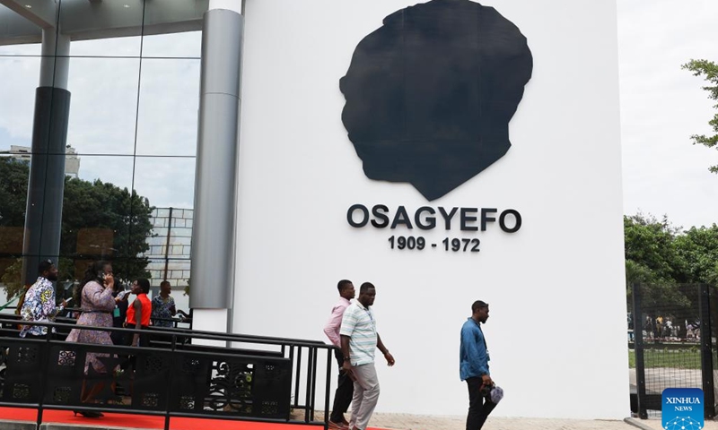 Tourists visit the Kwame Nkrumah Memorial Park in Accra, capital of Ghana, July 4, 2023. Ghana on Tuesday reopened the Kwame Nkrumah Memorial Park, a major cultural heritage in the capital city of Accra to memorize the country's first president, in the hope of boosting tourism. The park, first opened in 1992, has just completed its refurbishment under the Ghanaian government's five-year project to boost tourism and hospitality as critical drivers of socio-economic development.(Photo: Xinhua)