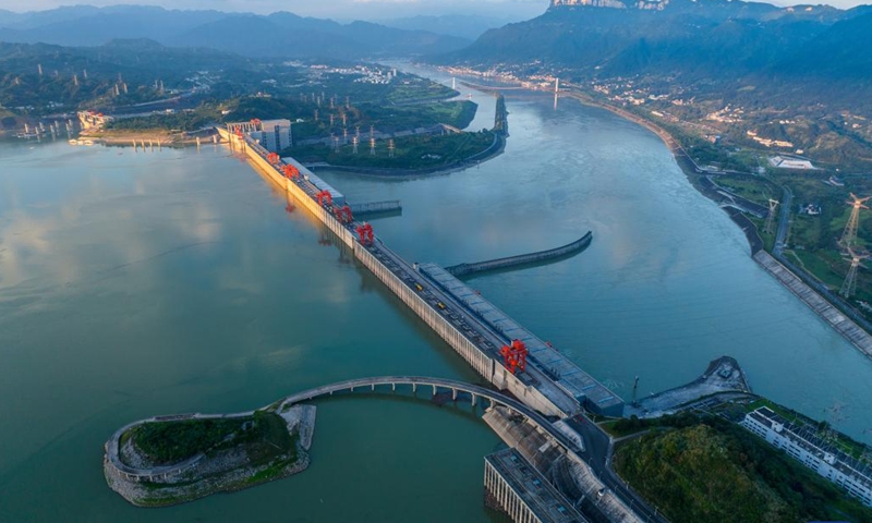 This aerial photo taken on July 9, 2023 shows the Three Gorges Hydroelectric Power Station in Yichang City, central China's Hubei Province. The Three Gorges Hydroelectric Power Station on China's Yangtze River has generated over 1.6 trillion kWh of electricity in 20 years since its first generator unit was put into operation to generate electricity in July 2003, official data showed Monday.(Photo: Xinhua)