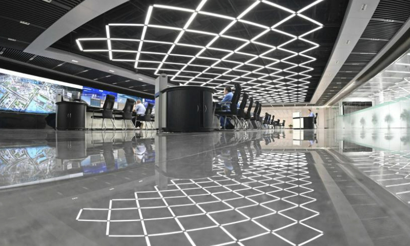 Staff members work at a production control center of Shougang Jingtang United Iron & Steel Co., Ltd. in Tangshan, north China's Hebei Province, July 22, 2023. Tangshan has continued to promote the optimizing of steel industry in recent years, contributing to the high-quality development of the economy. (Xinhua/Zhu Xudong)